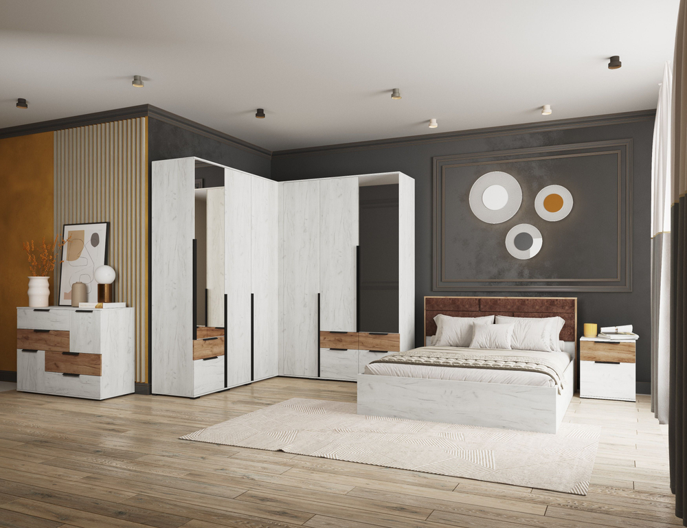 Шкаф-пенал Лилль с зеркалом и ящиками дуб крафт белый/дуб крафт табачный