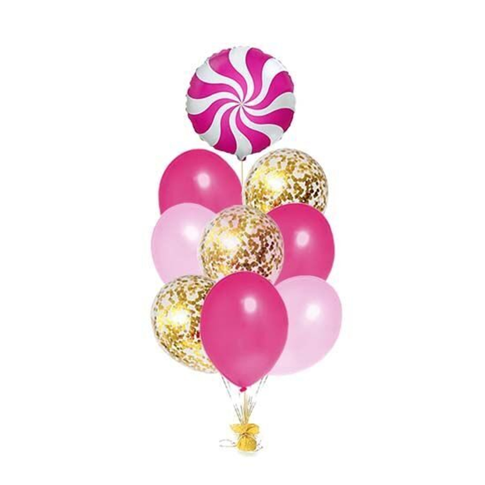 Фонтан шаров "Конфета розовая" с золотым конфетти