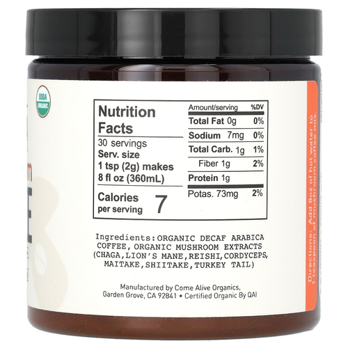 La Republica, грибной кофе, растворимый кофе, 7 видов грибов, без кофеина, 60 г (2,12 унции)