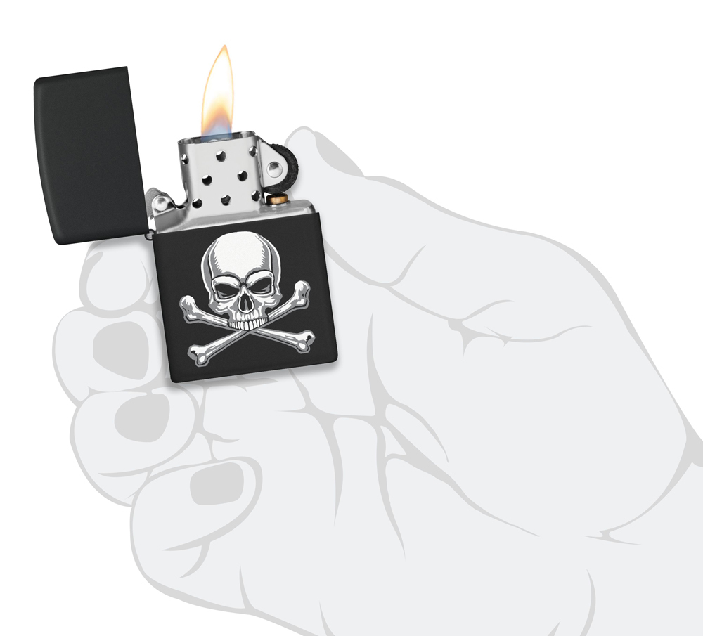 Зажигалка Zippo Scull Design с покрытием Black Matte, латунь/сталь, черная, 38x13x57 мм