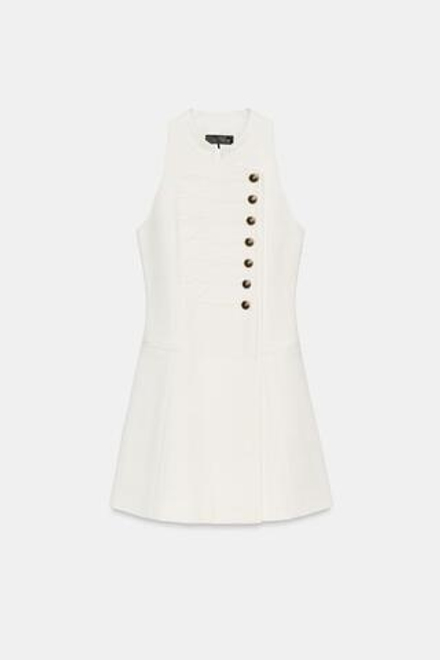 ZARA МИНИ-ПЛАТЬЕ С ЗАСТЕЖКАМИ-АЛАМАМИ, БЕЛЫЙ
