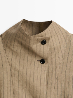 Massimo Dutti Бомбер из льняной смеси в полоску, пастельно-зеленый