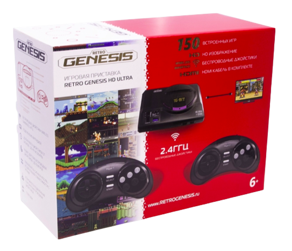 Игровая приставка SEGA Retro Genesis HD Ultra + 150 игр ZD-06a (2 беспроводных 2.4 ГГц джойстика, HDMI кабель)