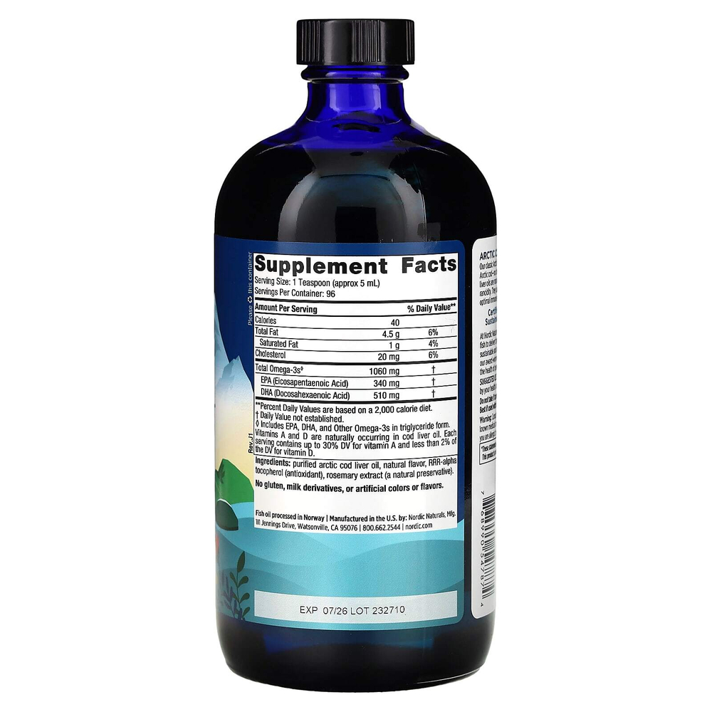 Nordic Naturals, Жир печени арктической трески, апельсин, 1060 мг, 473 мл (16 жидк. Унций)