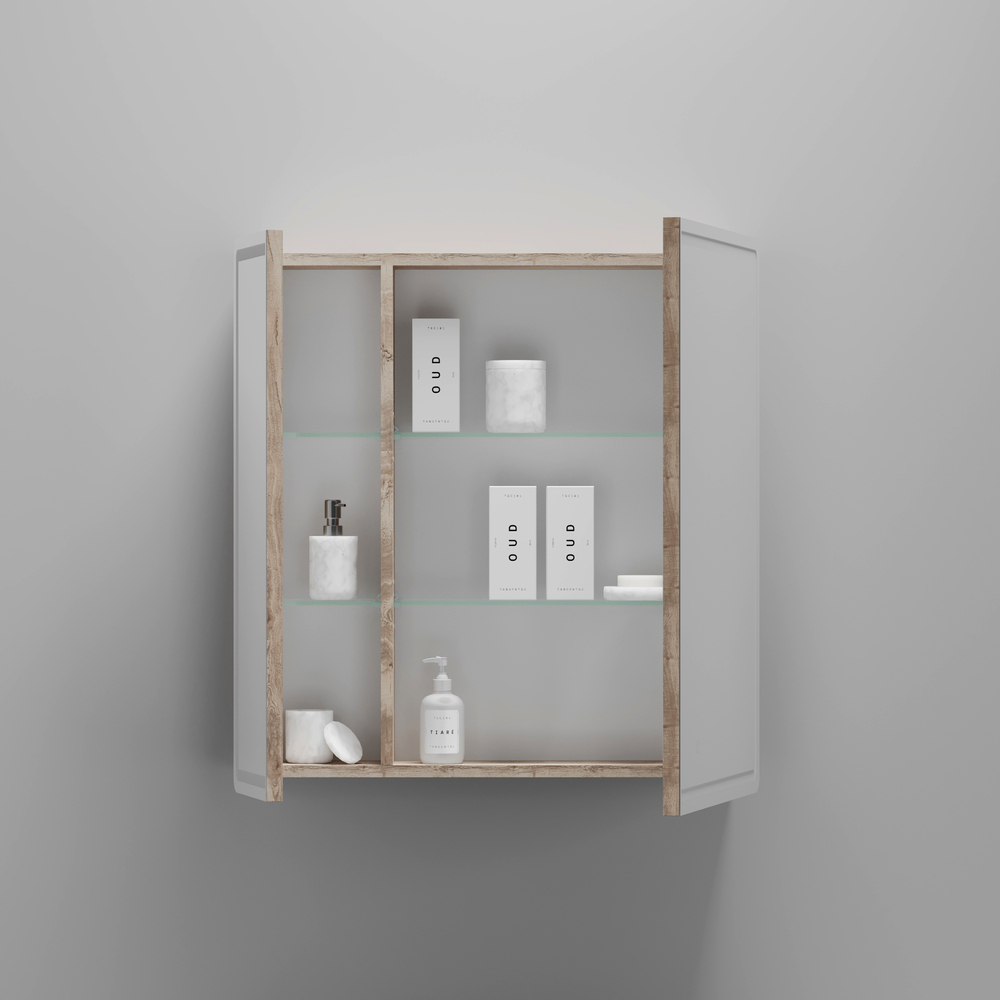 Зеркальный шкаф для ванной комнаты Sancos Mirror 690x150х740 мм, с LED подсветкой, цвет дуб галифакс натуральный, с розеткой арт. MI70EG