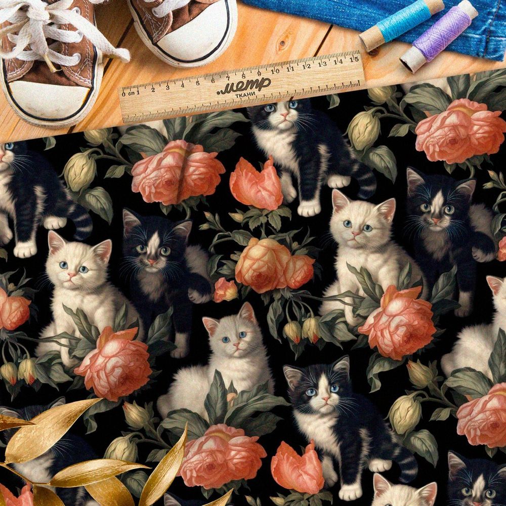 Ткань премиум мембрана котята в розах