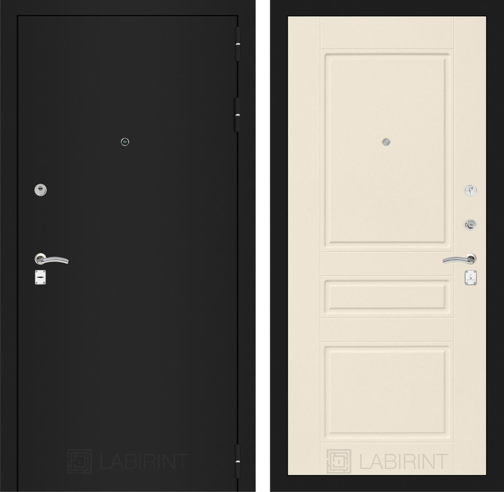 Входная металлическая дверь Лабиринт CLassic (Классик) шагрень черная 03 - Крем Софт