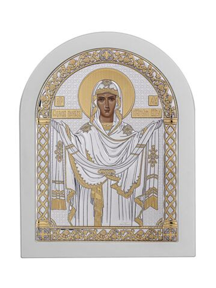 Покрова БМ, икона арочная, белое дерево 206х275