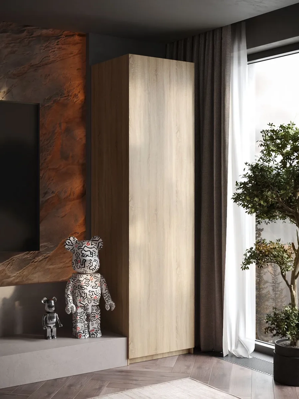 Шкаф Распашной Бежевый 61х220x52,5 SOHO