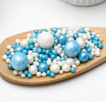 Шарики кранч голубой, серебро микс 100 гр.