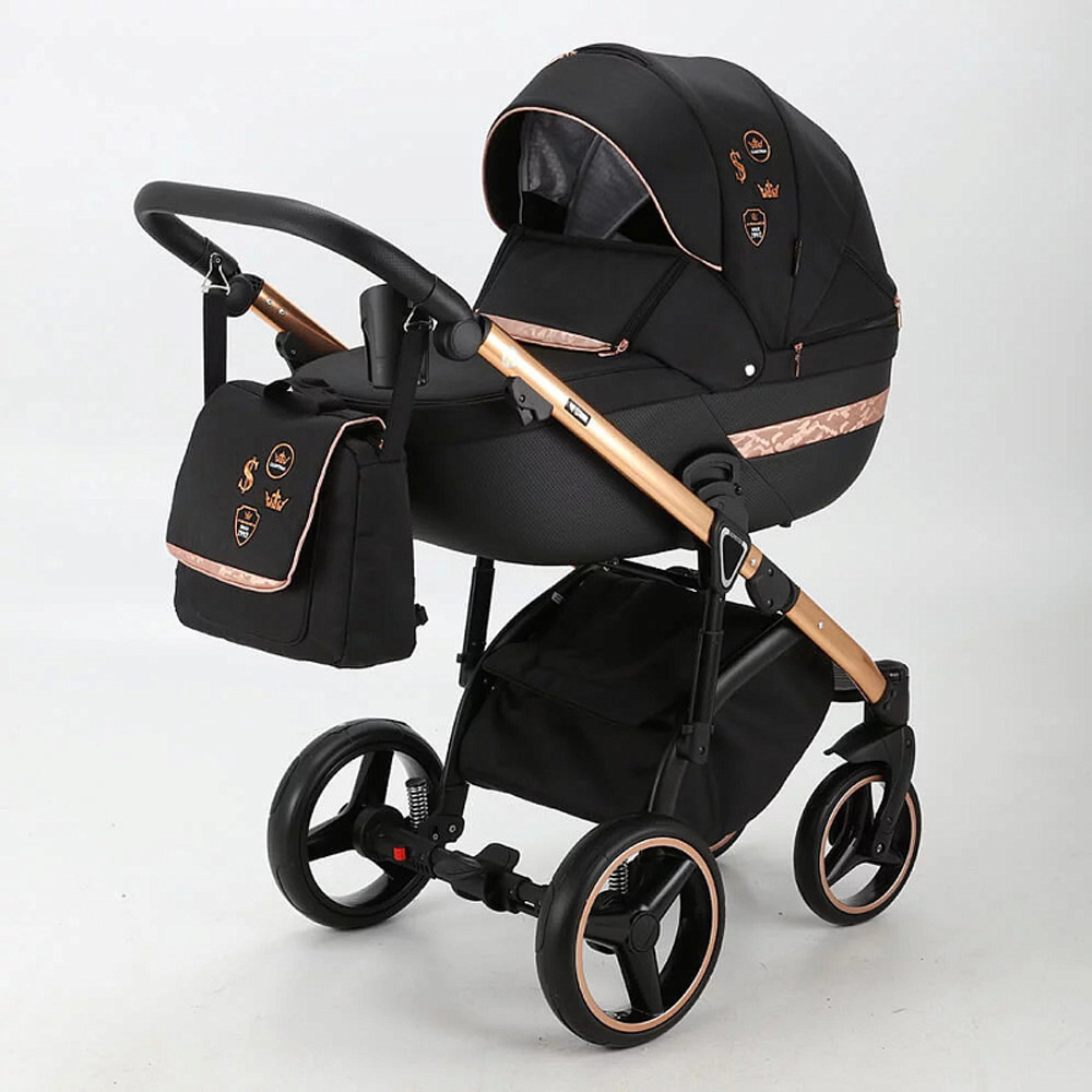 Детская коляска Adamex Cortina Special Edition 2 в 1 CT-402 кожа черная+черный+бронза