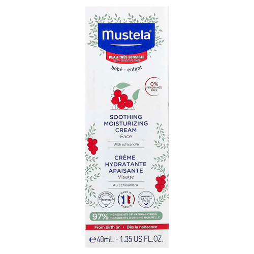 Mustela, Успокаивающий увлажняющий крем для лица с лимонником, без отдушек, 40 мл (1,35 жидк. унц.)