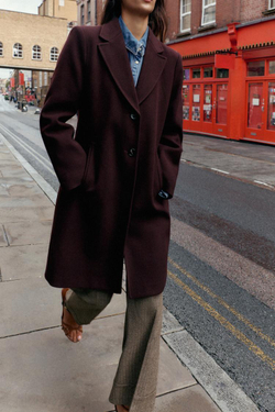 ZARA ПАЛЬТО С ПОДПЛЕЧНИКАМИ ИЗ МЯГКОЙ ТКАНИ, БУРГУНДИ