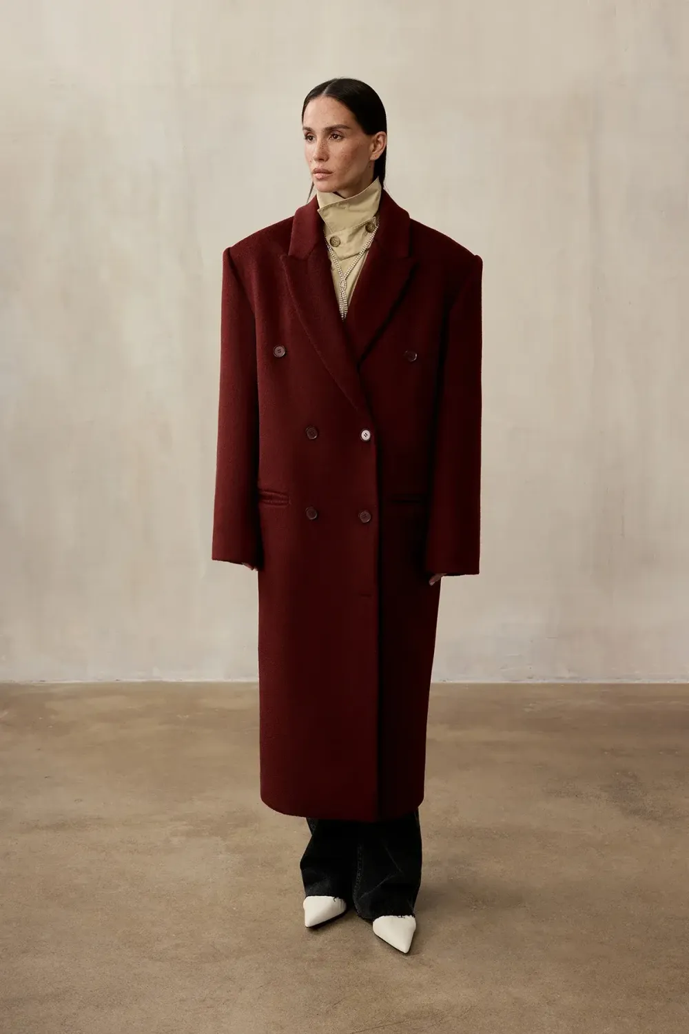 Пальто двубортное (((Power + dressing))), бордовое