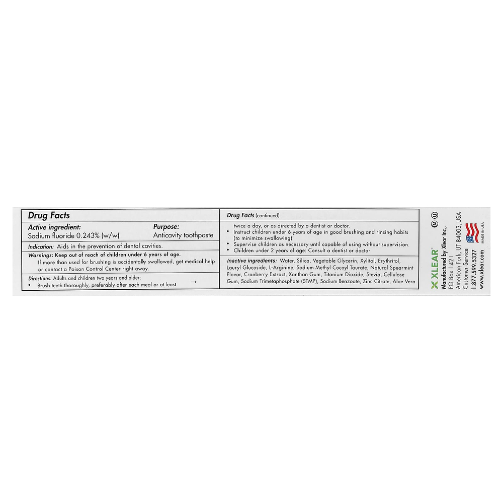 Xlear, Spry®, зубная паста против кариеса, с фторидом, мята, 141 г (5 унций)