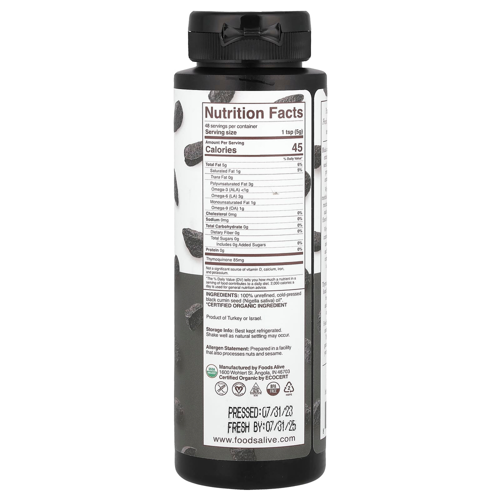 Foods Alive, Органическое масло семян черного тмина, 236 мл (8 жидк. унц.)