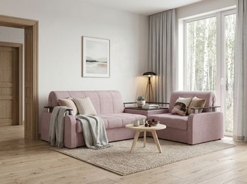 Диван угловой с Баром Денвер 1,8 - Velutto 22 коричневый/  коричневая накладка