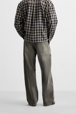 ZARA ДЖИНСЫ BAGGY FIT С ДЕКОРАТИВНОЙ СТРОЧКОЙ, ТЕМНО-КОРИЧНЕВЫЙ