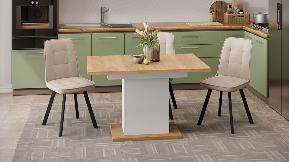 Стол кухонный обеденный раздвижной Белый/Дуб Крафт золотой 120(163)х80х75 см