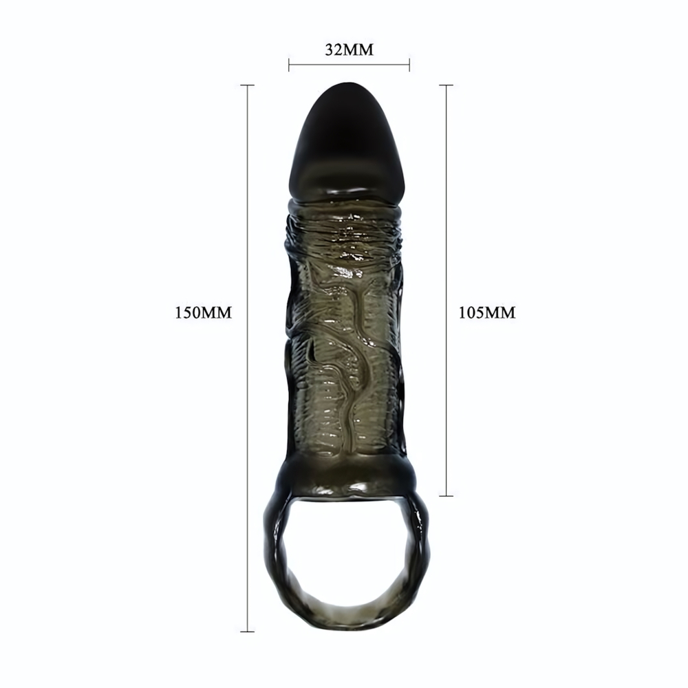 Закрытая насадка на фаллос с кольцом для мошонки - 15 см. (Цвет: черный)