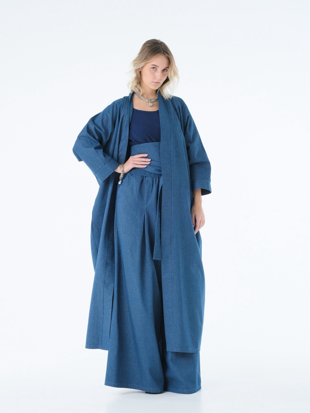 Юбки -брюки /джинс /синий( кушак продается отдельно )