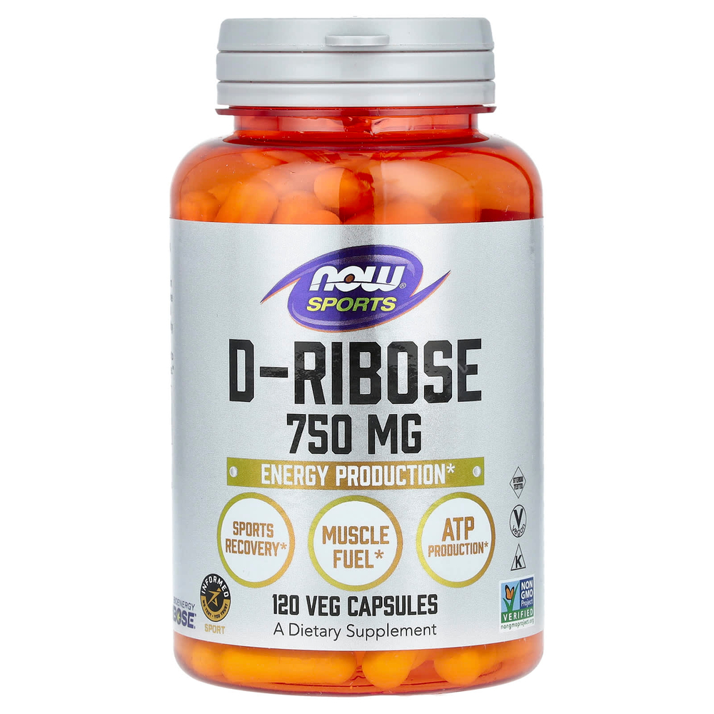 NOW Foods, Sports, D-рибоза, 750 мг, 120 растительных капсул (125 мг в 1 капсуле)
