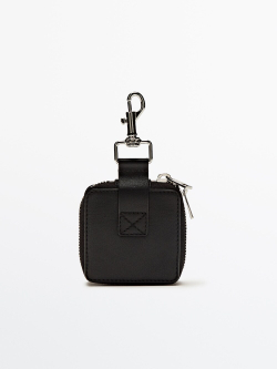 Massimo Dutti Квадратный кожаный кошелек с застежкой-молнией, черный