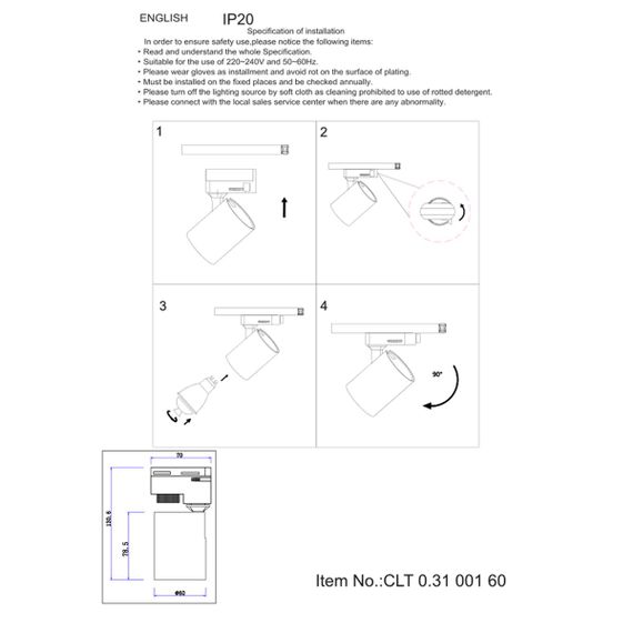 Трековый светильник Crystal Lux CLT 0.31 001 60 BL-GO