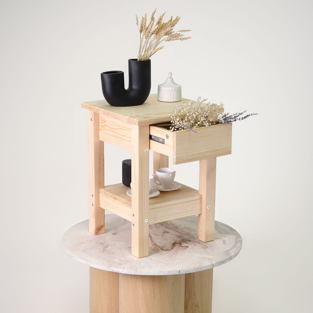 Табурет с ящиком и полочкой Ральф, деревянный, без отделки