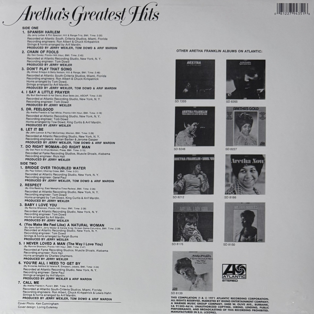 Виниловая пластинка Aretha Franklin ‎– Aretha's Greatest Hits LP