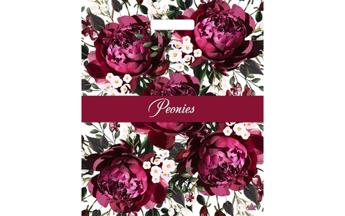 Пакет с вырубной ручкой Бордовые пионы 38*45см 60мк ТИКО Глянец (50 шт/уп)