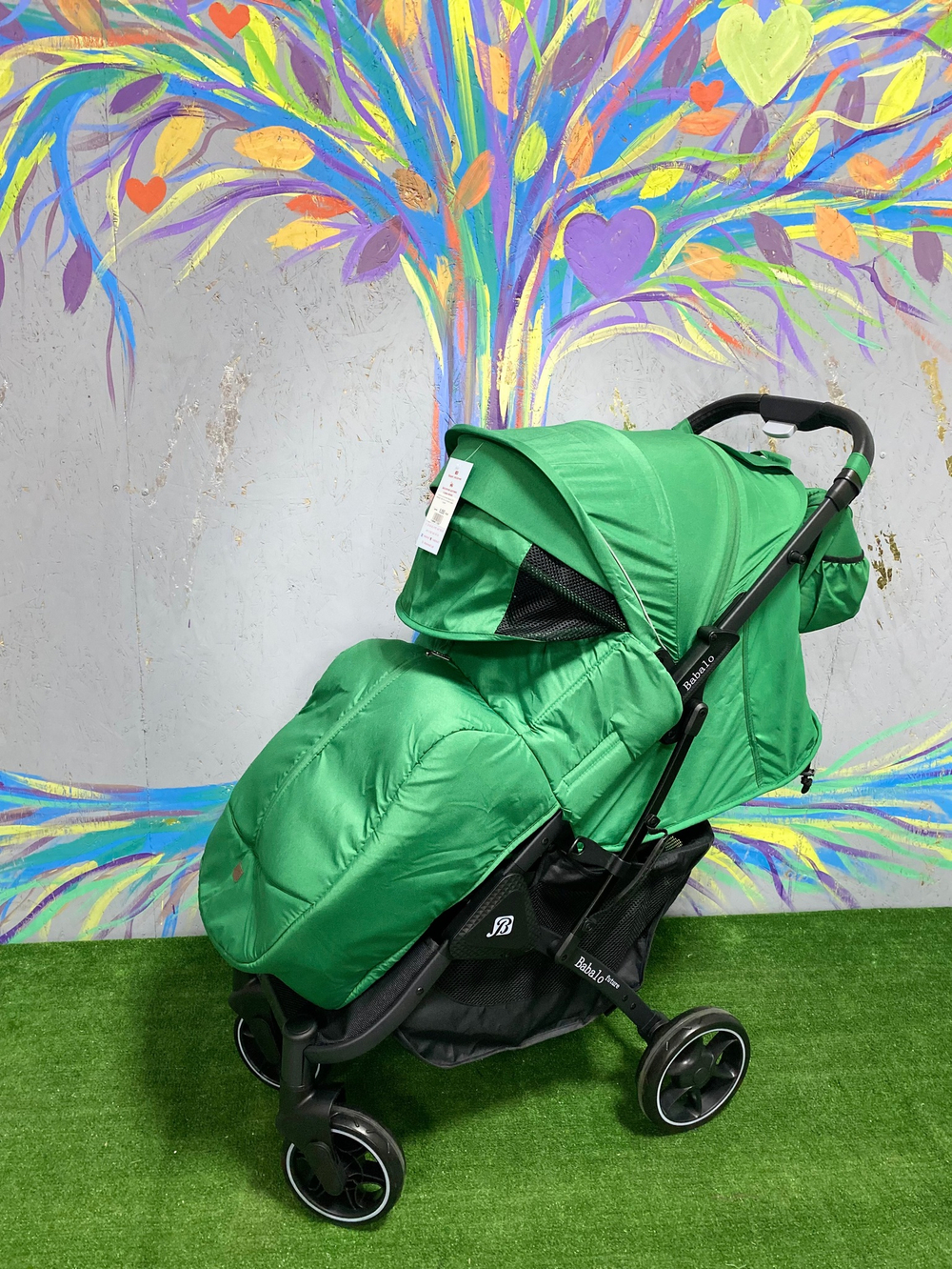 Коляска прогулочная Babalo 2022 Зелёный текстиль на черной раме с сумкой
