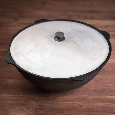 Чугунный казан с круглым дном и крышкой (объем 22 литра) (Цвет: не задано)