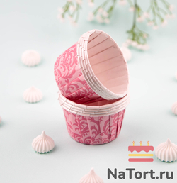Формы бумажные с ламинацией «Маффин» 50х40 мм (Розовые узоры) 100 шт