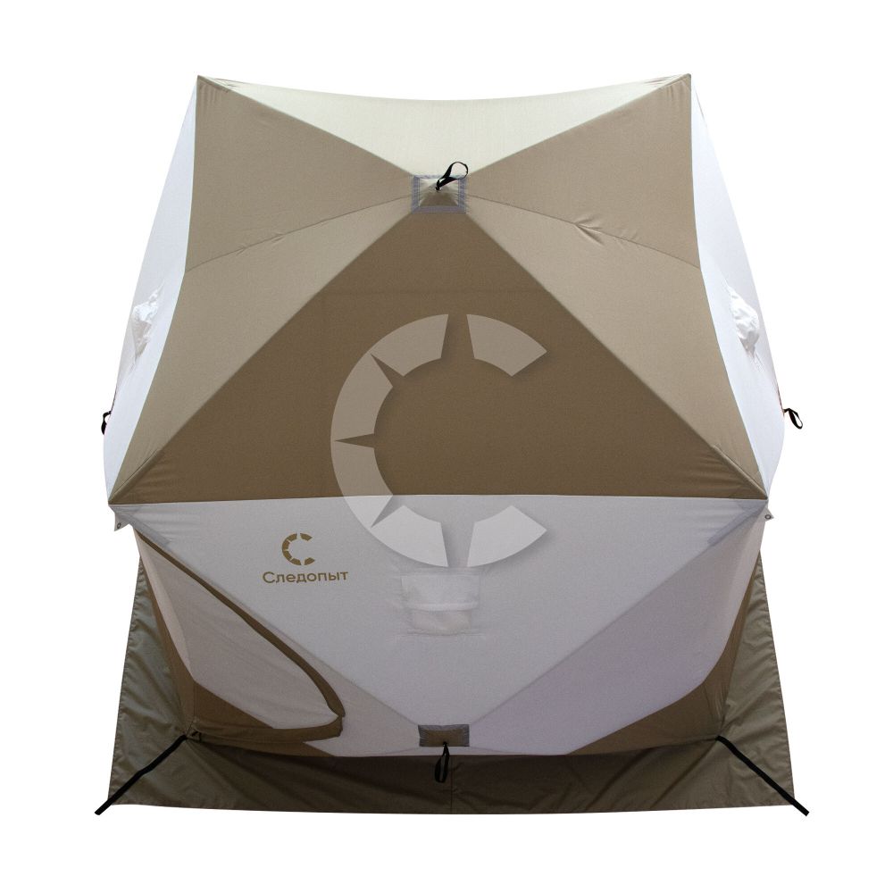 Палатка зимняя куб СЛЕДОПЫТ &quot;Premium&quot; 2,4х2,4 м, S по полу 5,7  кв.м, 3 слоя, цв. оливковый/белый