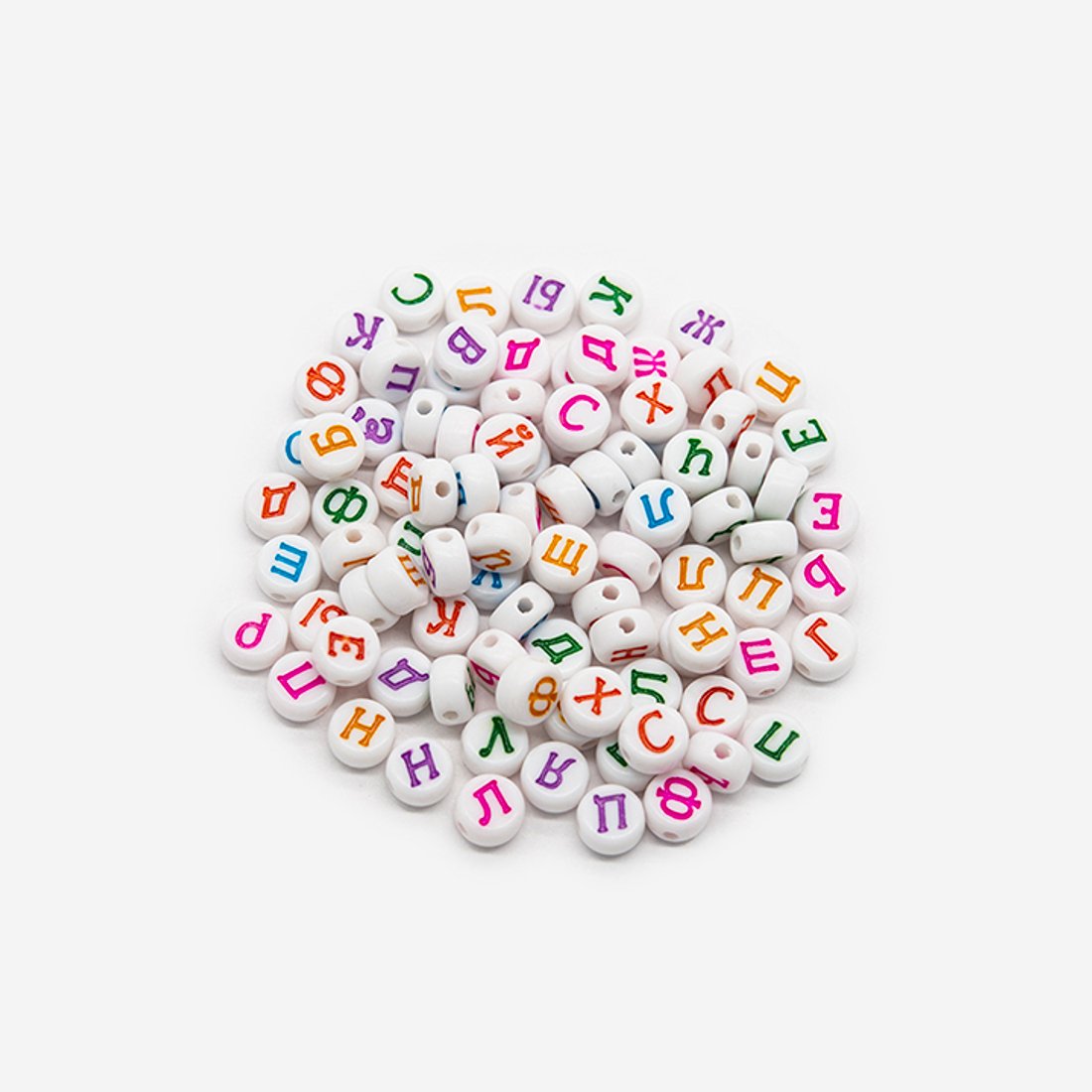 Бусины с буквами "Русский алфавит", 6,7мм, белый, акрил