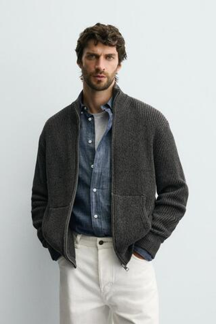 ZARA КАРДИГАН НА МОЛНИИ, СЕРОВАТО-КОРИЧНЕВЫЙ