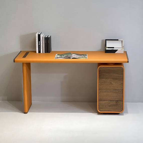 Письменный стол с тумбочкой 4758, 150х60 см, экокожа цвета охра