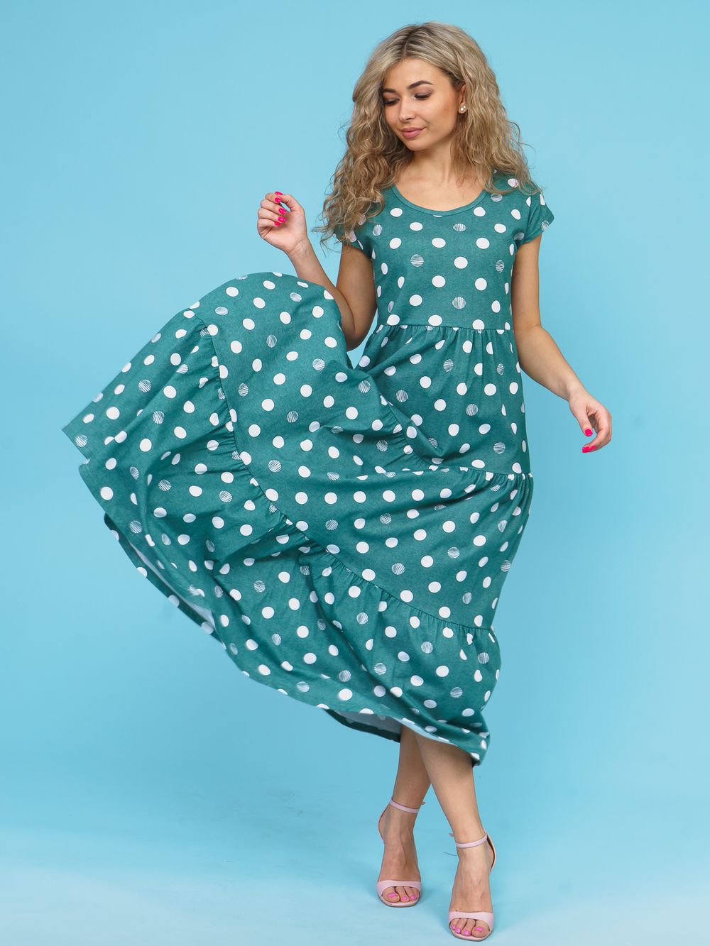 824 Платье "Горох/хаки" SveTekst (Акция)