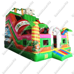 Детский надувной батут-горка "Слоник в джунглях" с окнами по бокам и птичками, 7*5*6 м