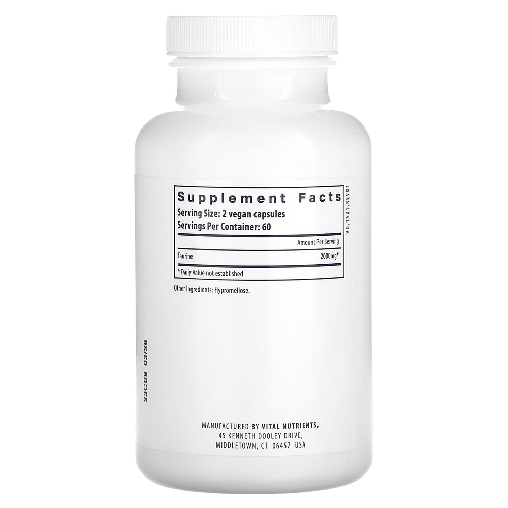 Vital Nutrients, таурин, 120 веганских капсул (1000 мг в 1 капсуле)