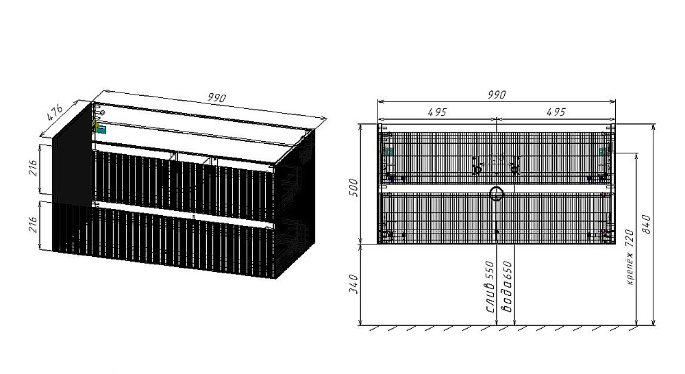 Тумба с раковиной Vincea Welle 100 VMC-2WL100MBG/VCB-13100G бежевая матовая/раковина серая