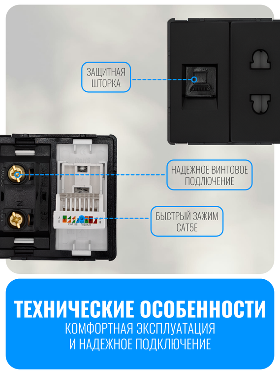 Розетка комбинированная Smart Aura для роутера 220В + RJ45 серия Classic без рамки