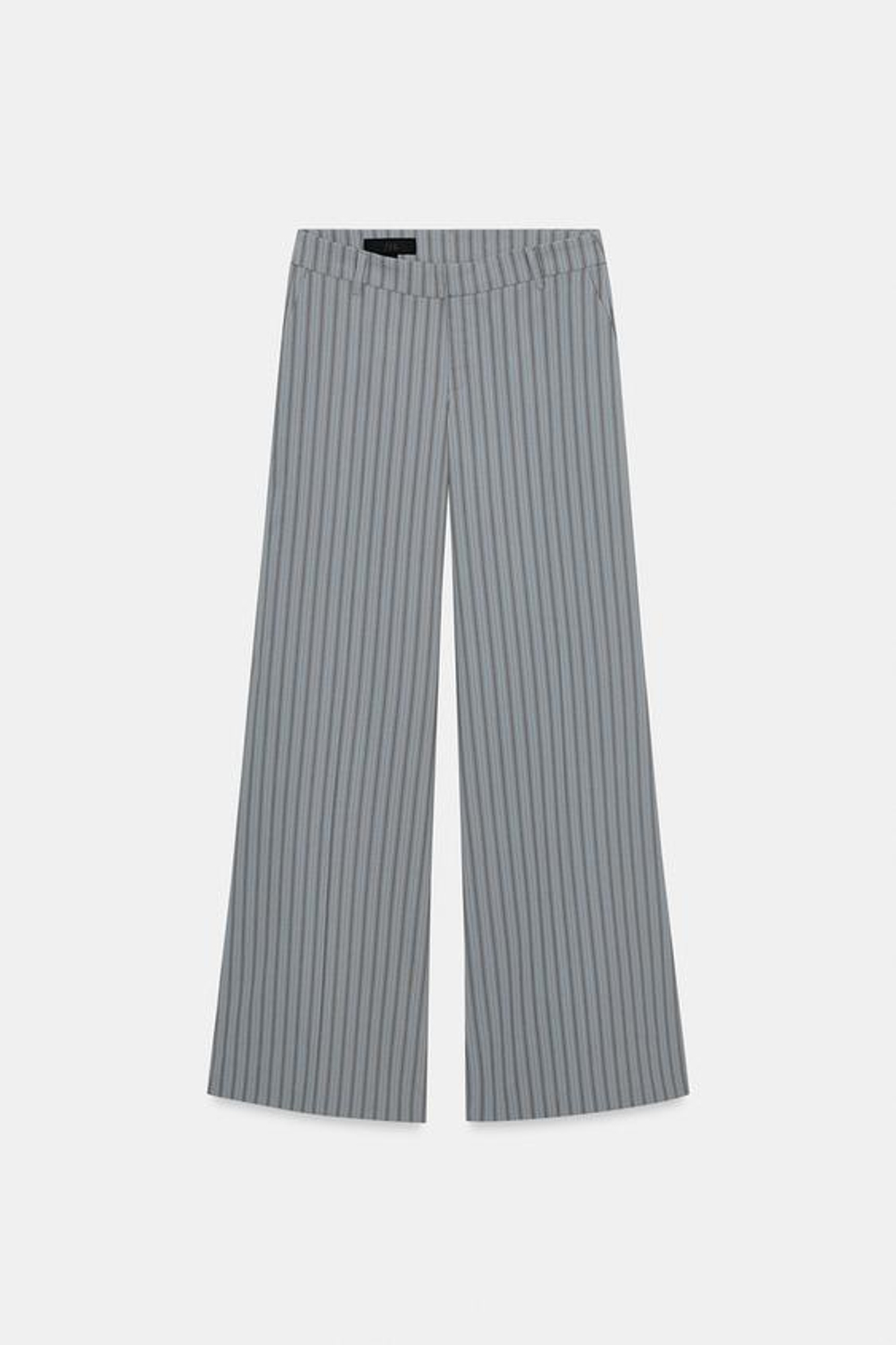 ZARA БРЮКИ КЛЕШ В ТОНКУЮ ПОЛОСКУ, СЕРО-СИНИЙ