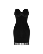 Платье мини из бархата с бахромой