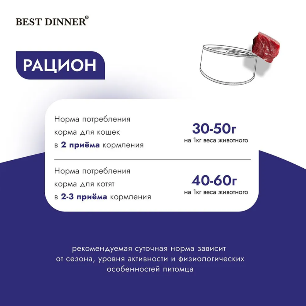 Влажный холистик корм для кошек и котят с чувствительным пищеварением Best Dinner High Premium 0,1кг натуральная перепелка. 12 упаковок