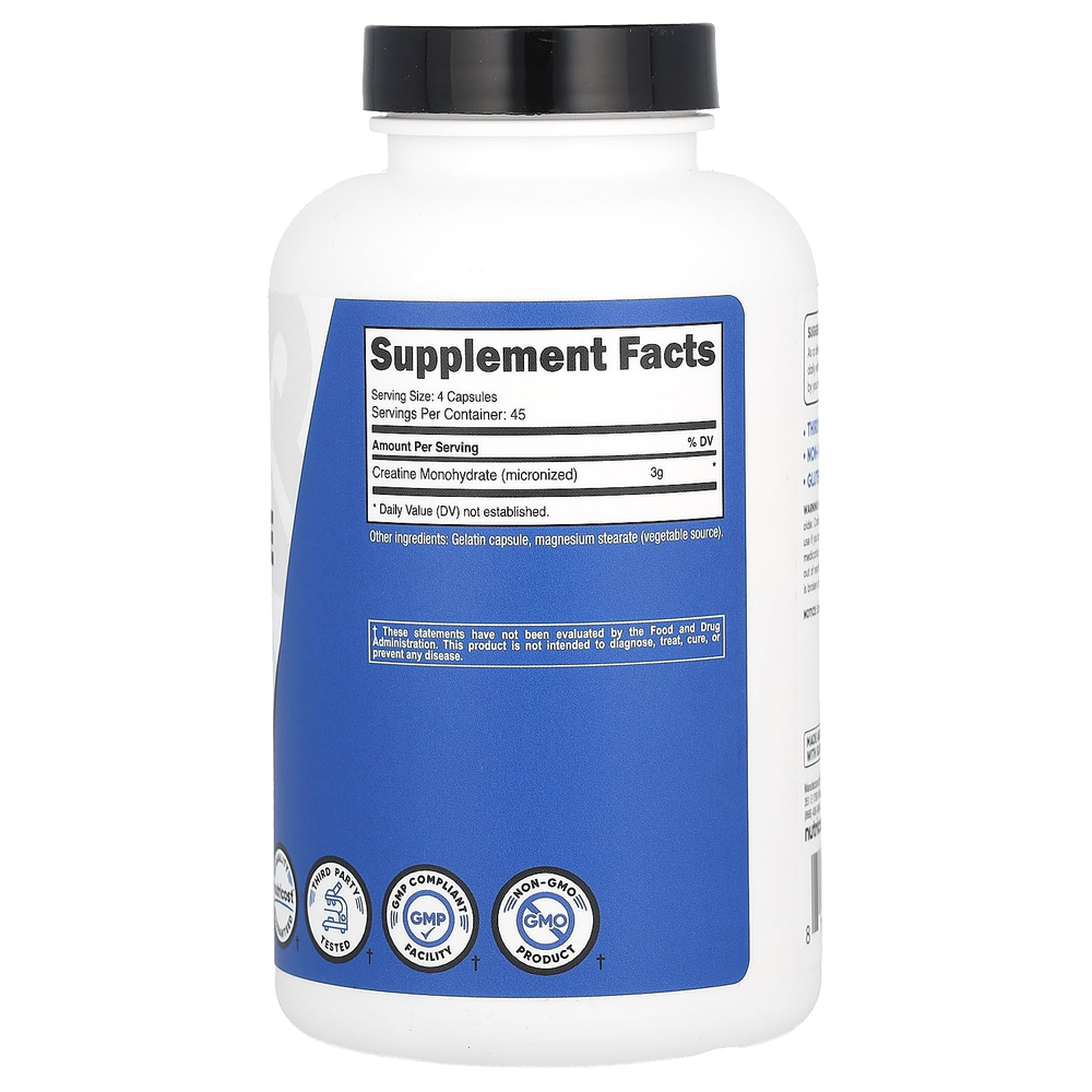 Nutricost, Performance, моногидрат креатина, 180 капсул (750 мг на капсулу)