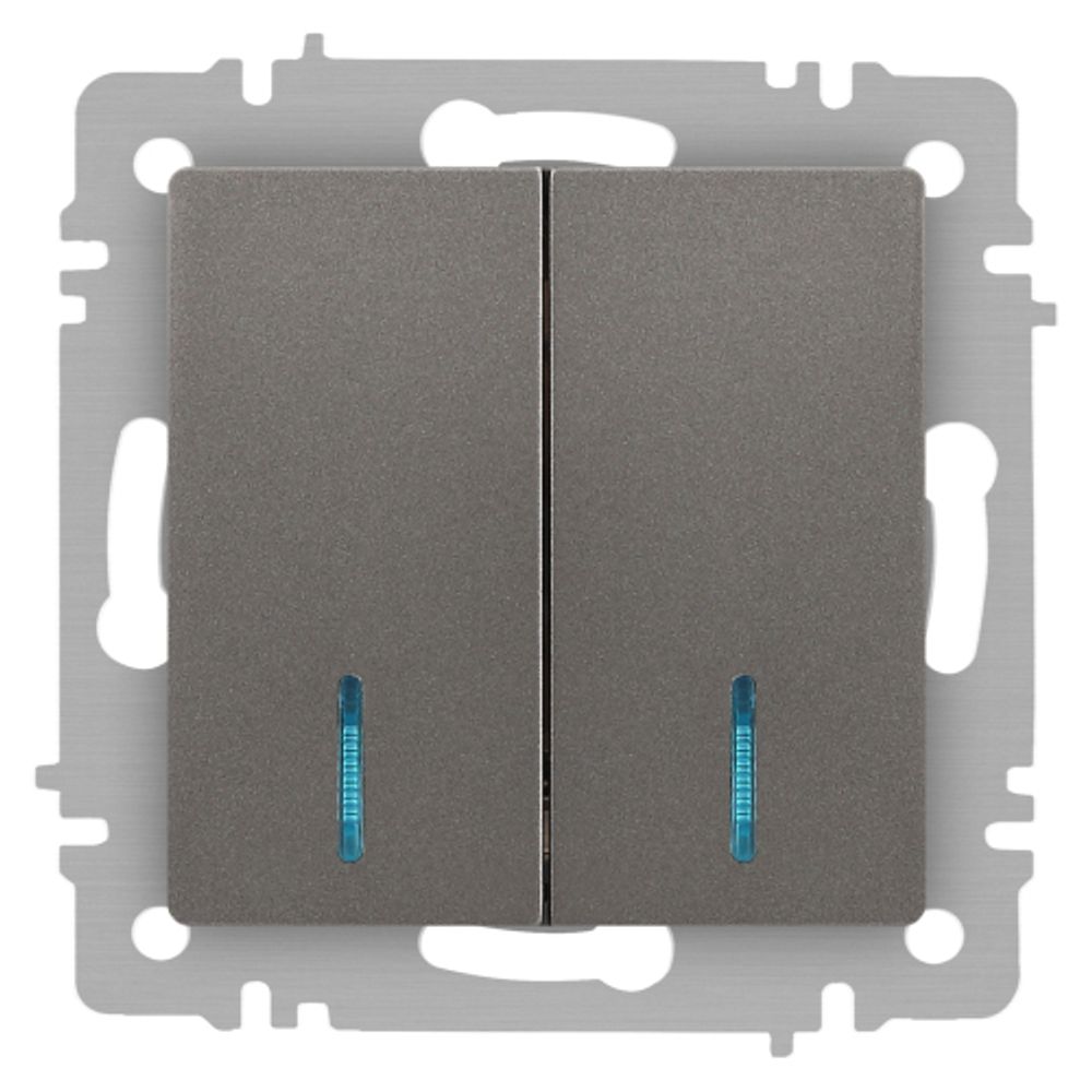 Выключатель Intro Accent 6-105-09 двойной с подсветкой, 10А-250В, IP20, СУ, AL/CU, титан | Intro