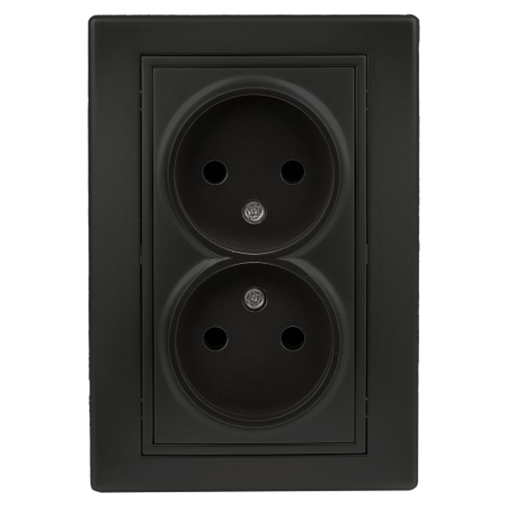 Розетка Intro Plano 1-204-05 без заземления двойная 2х2P, 16А-250В, IP20, СУ, антрацит