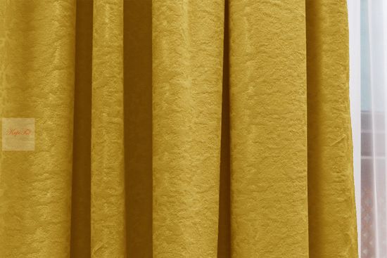 Длинные шторы. Луи (горчичный). Шторы из стриженного бархата